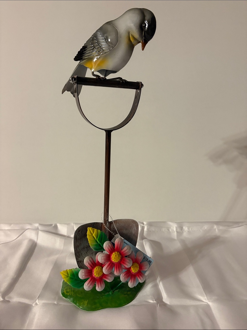 Hobby Lobby Yellow & Gray Bird Perch with Pink Flower Base